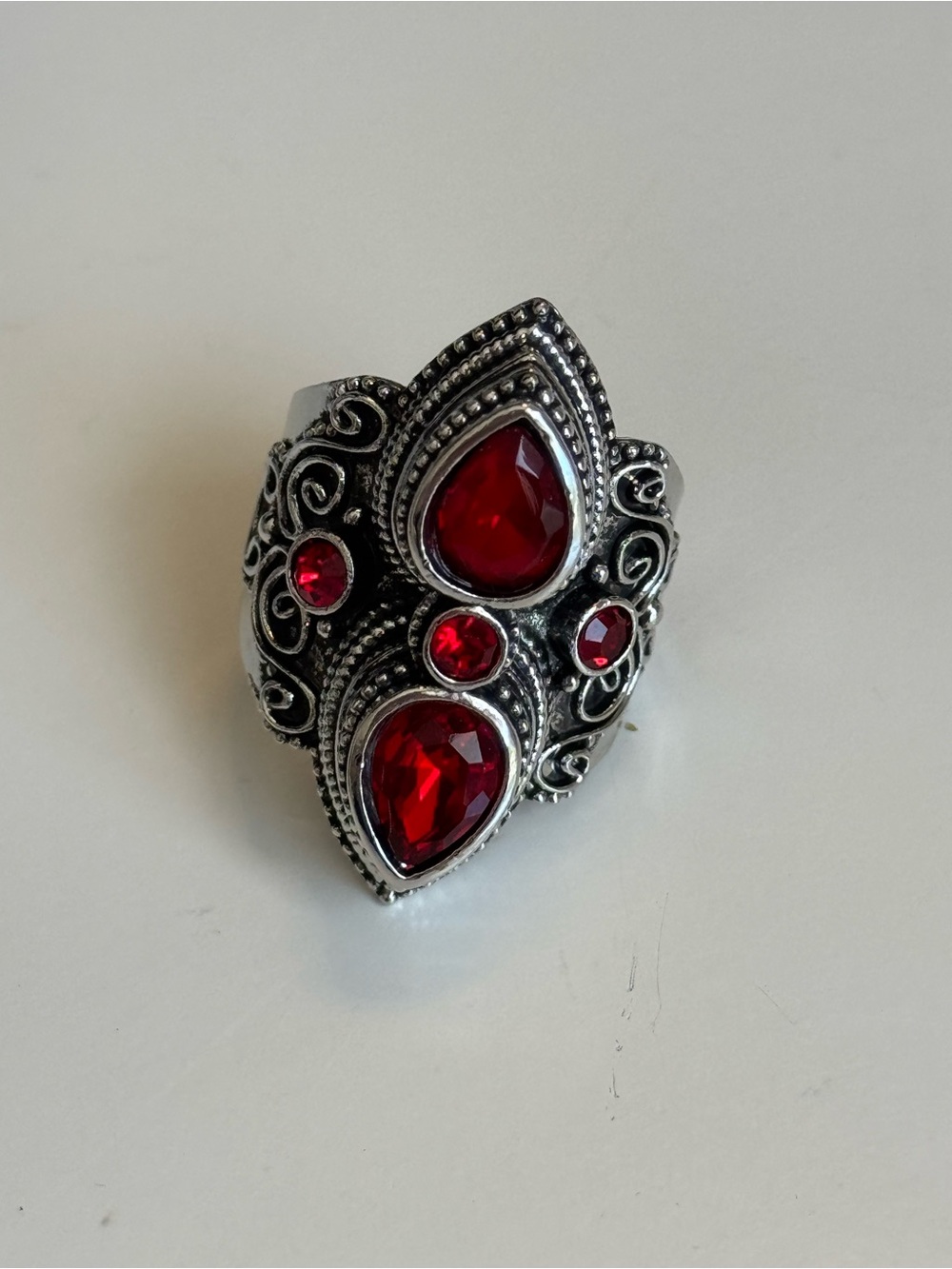 Red Teardrop Gemstone Statement Ring - Women Jewelry